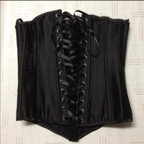 Black Corset with Rhinestones Diamante with Adjustable Lace Up Back L - Picture 2 of 5